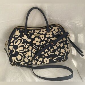 Kate Spade navy/cream fabric floral satchel